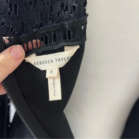 REBECCA TAYLOR BLACK DRESS WITH LACE SLEEVES SIZE 8 - Picture 12 of 12